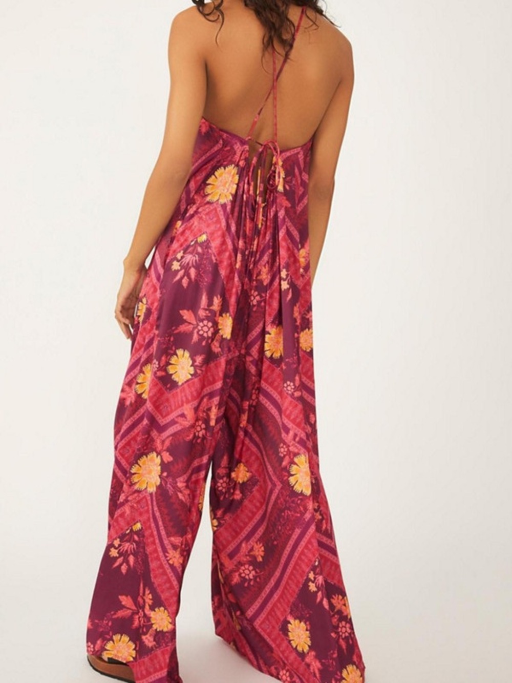 Free people Luca - Boho Halter Floral Wide-Leg Jumpsuit - Burgundy Pink - Picture 4 of 6